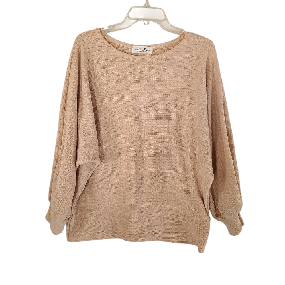 Mod Boutique Casual Beige Textured 3/4 Bat Sleeve Oversized Top Size Large
